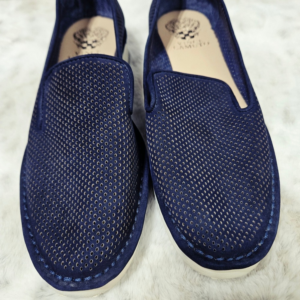 Vince Camuto Navy Blue Perforated Leather Gwenna Slip On Sneaker 6.5M - Picture 7 of 8